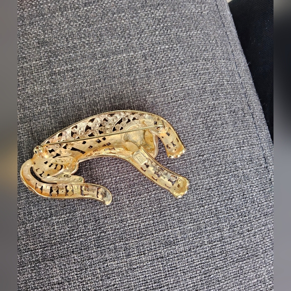 Gold Leopard Brooch Austrian Crystal - Broche panthère dorée cristaux - Picture 4 of 7